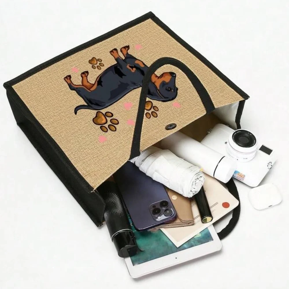 NWOT Dachshund Print Dog Tote Bag Set - Black and Tan - Picture 3 of 5